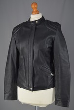 Ladies Ben Sherman Black Leather Biker Style Jacket Size Uk 10