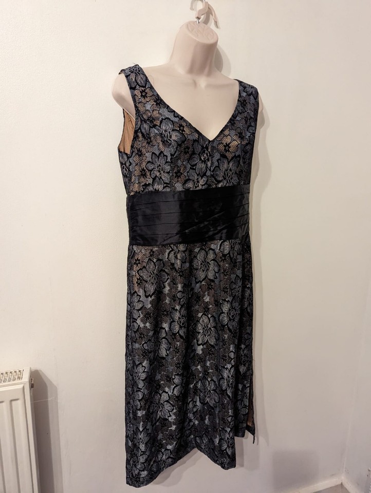 KALIKO floral Special Occasion Dress With Silk Trim Size UK 14, RRP £89