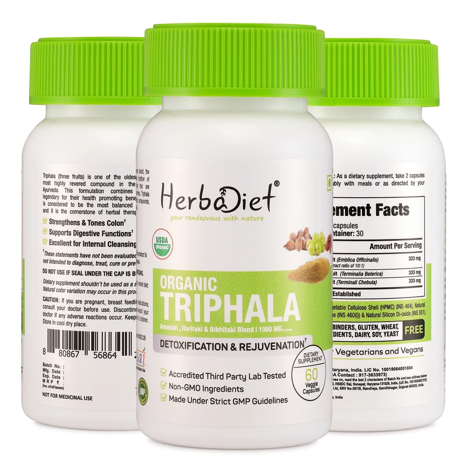 Organic TRIPHALA Capsules STRONG Effective Digestive Support Colon Cleanse Detox - Image 4 of 4