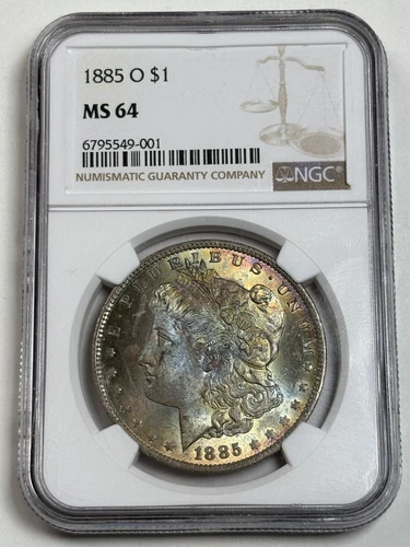 1885 O Toned Morgan $💎💎NGC MS 64💎💎Dual Sided Monster Rainbow 💎💎