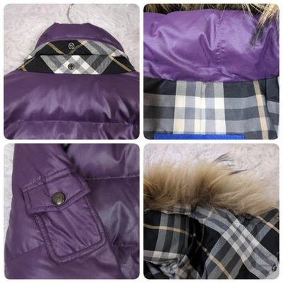 Burberry Blue Label Down Jacket Raccoon Fur Nova Check Hood