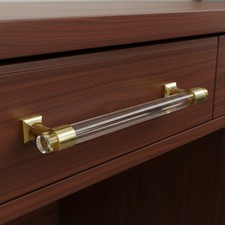 Set of 10 Clear Gold Acrylic Cabinet Handle Bar Pulls for Kitchens Cupboards