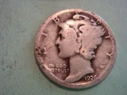 1926 P  Mercury Dime - worn album filler , actual coin in photo