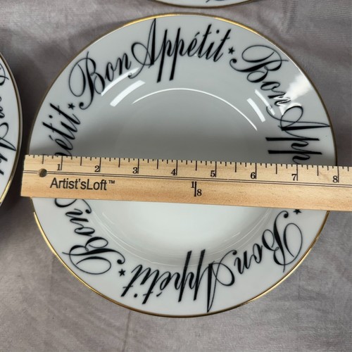 DEPARTMENT 56 Bon Appetit Porcelain Soup Bowls Set of 4 Gold Trim 8" Japan - Picture 5 of 14