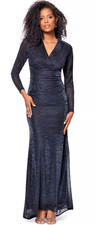 Betsy & Adam Ball Gown Size 6 Metallic Silver Pinstripe Black Bodycon NWT APR148