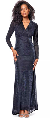 Betsy & Adam Ball Gown Size 6 Metallic Silver Pinstripe Black Bodycon NWT APR148
