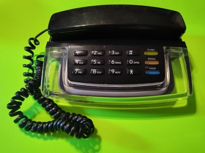 Radio Shack 80's Krystalite Blue Neon Clear Light Landline Phone 43-810