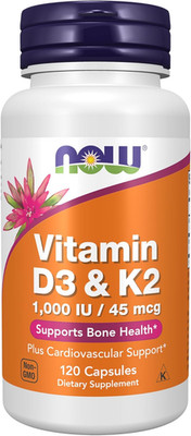 NOW Supplements, Vitamin D-3 & K-2, 1,000 IU/45 Mcg,Plus Cardiovascular Support*