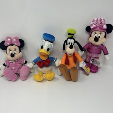Disney Minnie Mouse Racing/Pink Dress Donald Goofy Plush Set of 4 Stuffed Toys