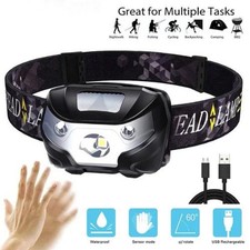 Super Bright Waterproof Head Torch Headlight LED USB Rechargeable Headlamp Fish