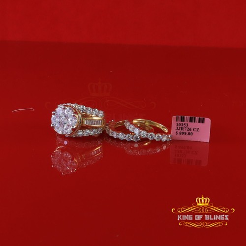Yellow Silver 14.00ct Cubic Zirconia Ring Multi Row Trio Womens Ring Size 8 - Picture 10 of 12