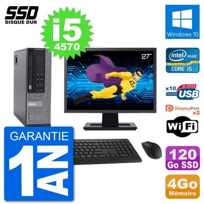 PC Dell 9020 SFF Ecran 27" Intel Core i5-4570 RAM 4Go SSD 120Go Windows 10 Wifi - Photo 1/3