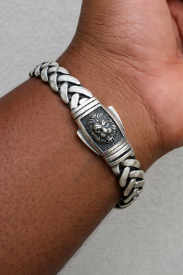 Mens Custom 10mm Wheat Link Bracelet W. Custom Lion Clasp Real 925