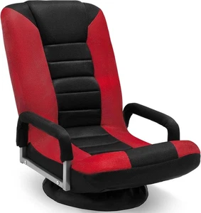 Swivel Gaming Floor Chair 6 Positions Lumbar Support Foldable Red Black