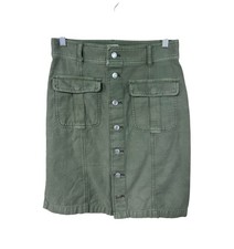 J. Crew Size 28 Button Front Chino Skirt Green 100 Cotton, 29  x21   SEE NOTES 