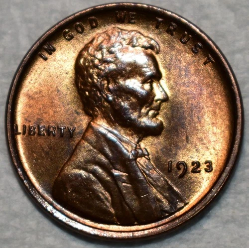 Brilliant Uncirculated 1923-P Lincoln Cent, Blazing, Red-Brown specimen.