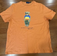 Polo Ralph Lauren Orange Cotton Classic Fit Polo Bear Jersey T Shirt Top Sz. L