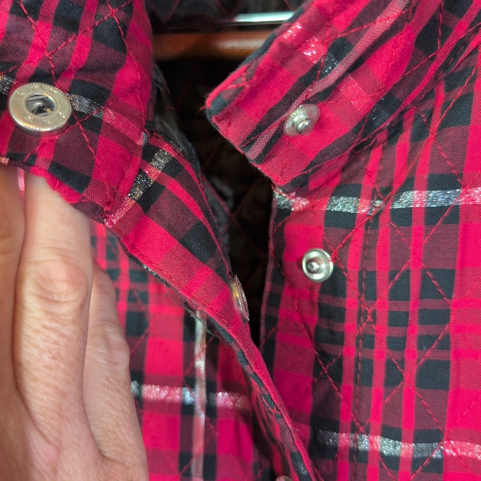 红色黑色银色格子绗缝复古背心 XL 卡扣口袋 Baxter & Wells 户外 — 第 3/4 张图片