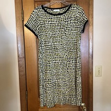 NWOT CALVIN KLEIN Yellow Black Pullover Shift Dress Size 14 Summer Comfort