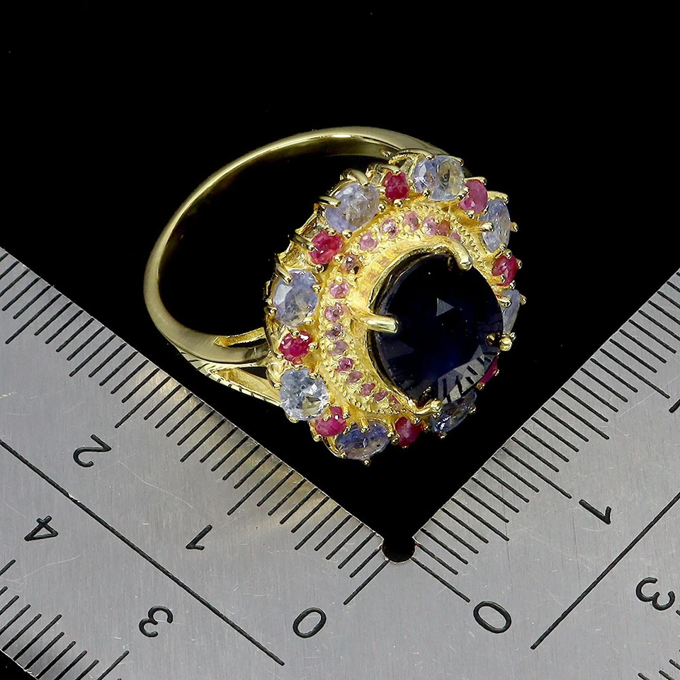 925 Anello Argento Sterling Ovale Zaffiro Blu 11x9mm Rubino Gemma Misura 9 - Immagine 2 di 4