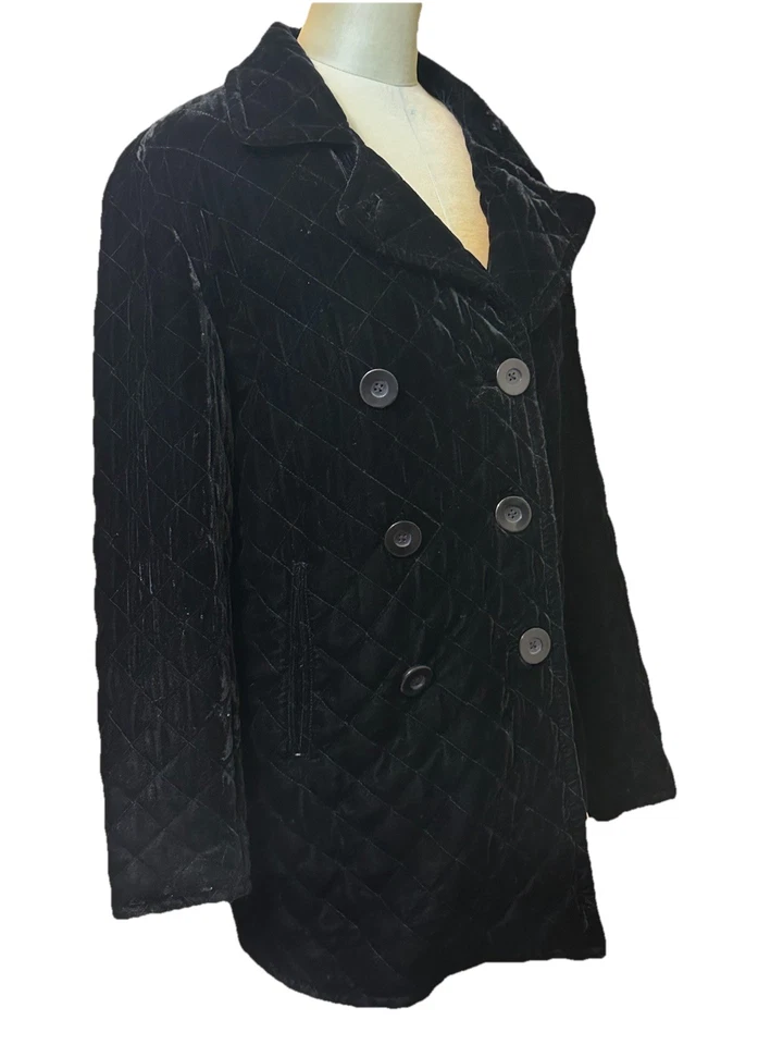 Abrigo acolchado vintage Coldwater Creek terciopelo negro talla LG Fairy Goth Grunge Foto 4 de 4