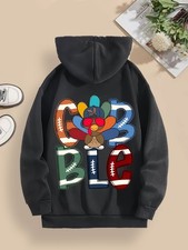 Sunflower and Animal Print Hoodie Knit Polyester Pullover for FallWinter