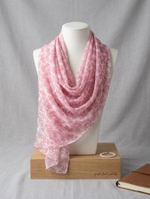 Women's Pink Floral Georgette Chiffon Scarf Lightweight Shawl Wrap