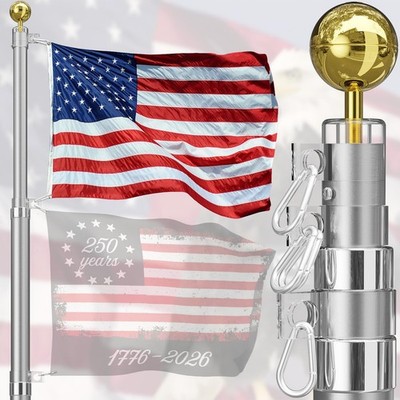 Heavy Duty 20FT Telescoping Flag Pole,Extra Thick Outside House In Ground wit...