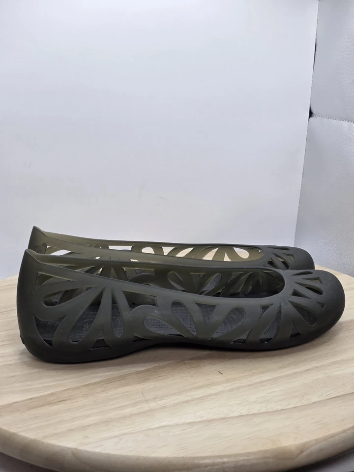 Crocs Womens Adrina III Open Toe Slip On Jelly Flats Size 8 Smoky Gray Cut Outs - Image 3 of 4
