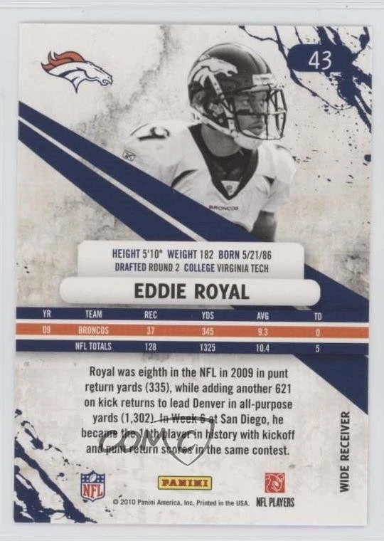 2010 Panini Rookies & Stars Eddie Royal #43 - Image 2 of 2