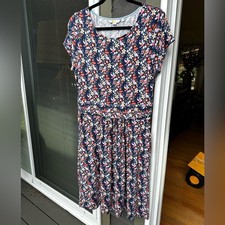 Boden Navy Blue Bird Floral Print Short Sleeve Jersey Midi Dress 10