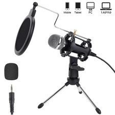 Condenser Microphone Recording 3.5mm Plug Play for Mac PC Android Gaming Black