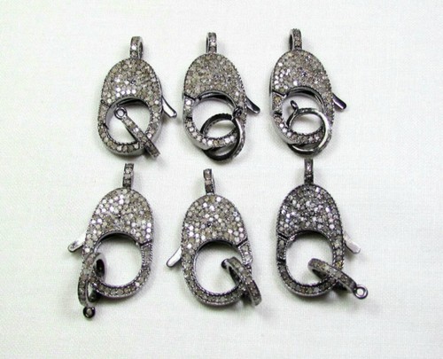 Pave Diamond Lobster Clasps 925 Silver Diamond Jewelry Findings. - Picture 5 of 12