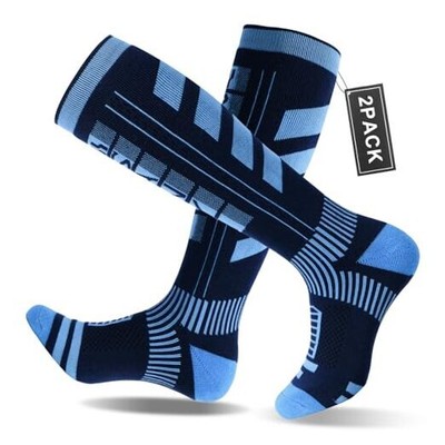 2-Pair Merino Wool Ski Socks Winter Sport Skiing, Skating, Small Blue+blue