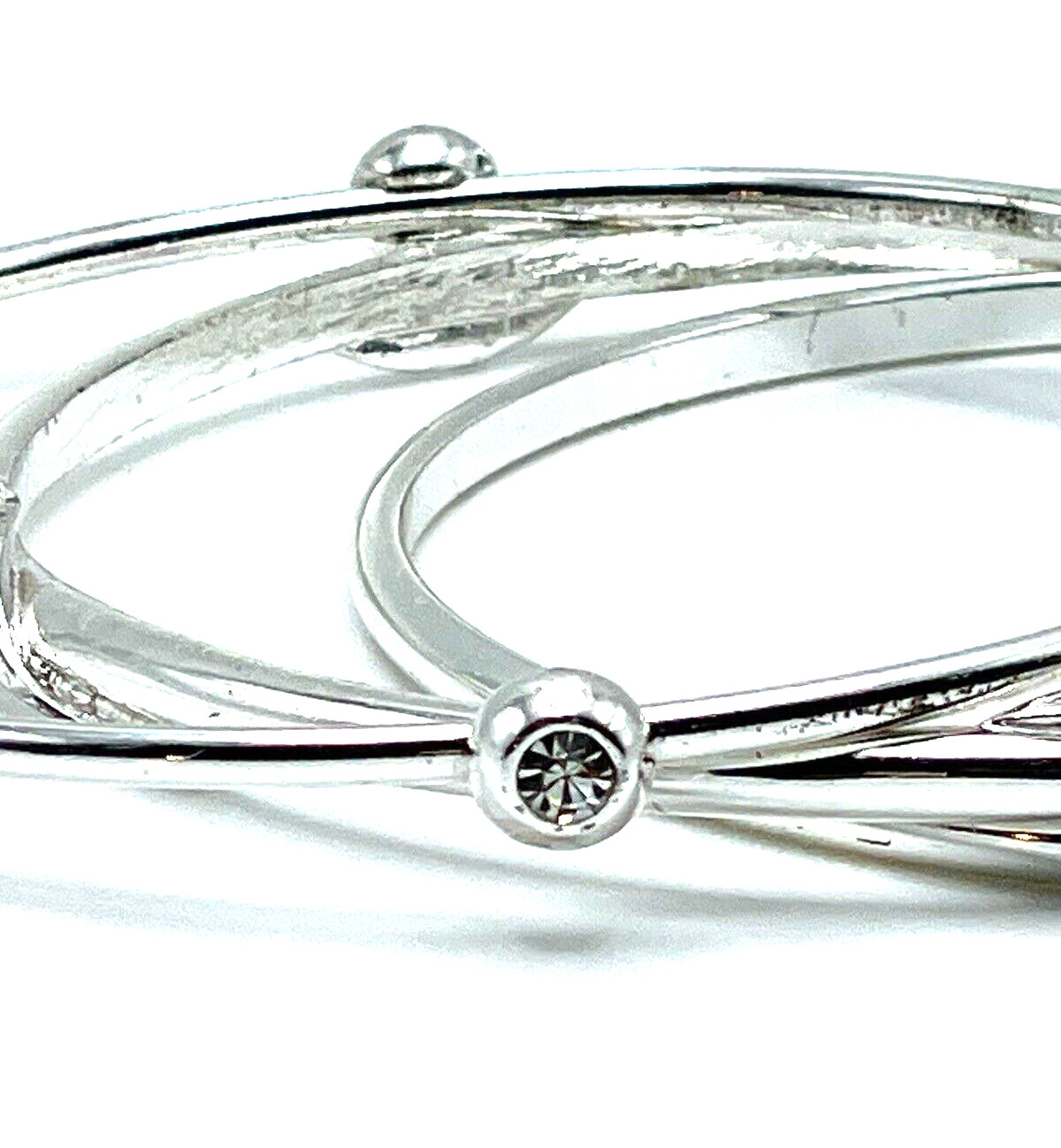 Silver Crystal Bangle Slim Stacking Bracelets Mad… - image 1