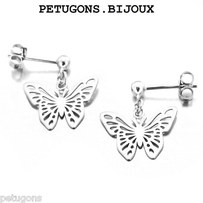 Boucles D'oreilles Pendantes En Argent Massif 925 - Chaîne Et Clous - Rhodié - Neuf Avec étiquettes - Marque Petugons
