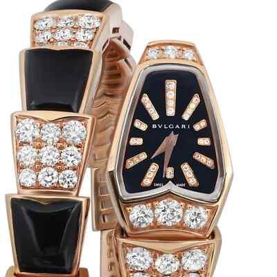 Bulgari Serpenti 18k Rose Gold Onyx Diamond Dial Ladies Watch