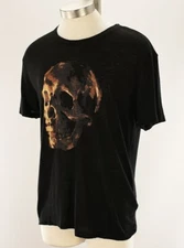 JOHN VARVATOS Black OIL SKULL Linen Cotton Graphic Crew Neck T Shirt LARGE NWT