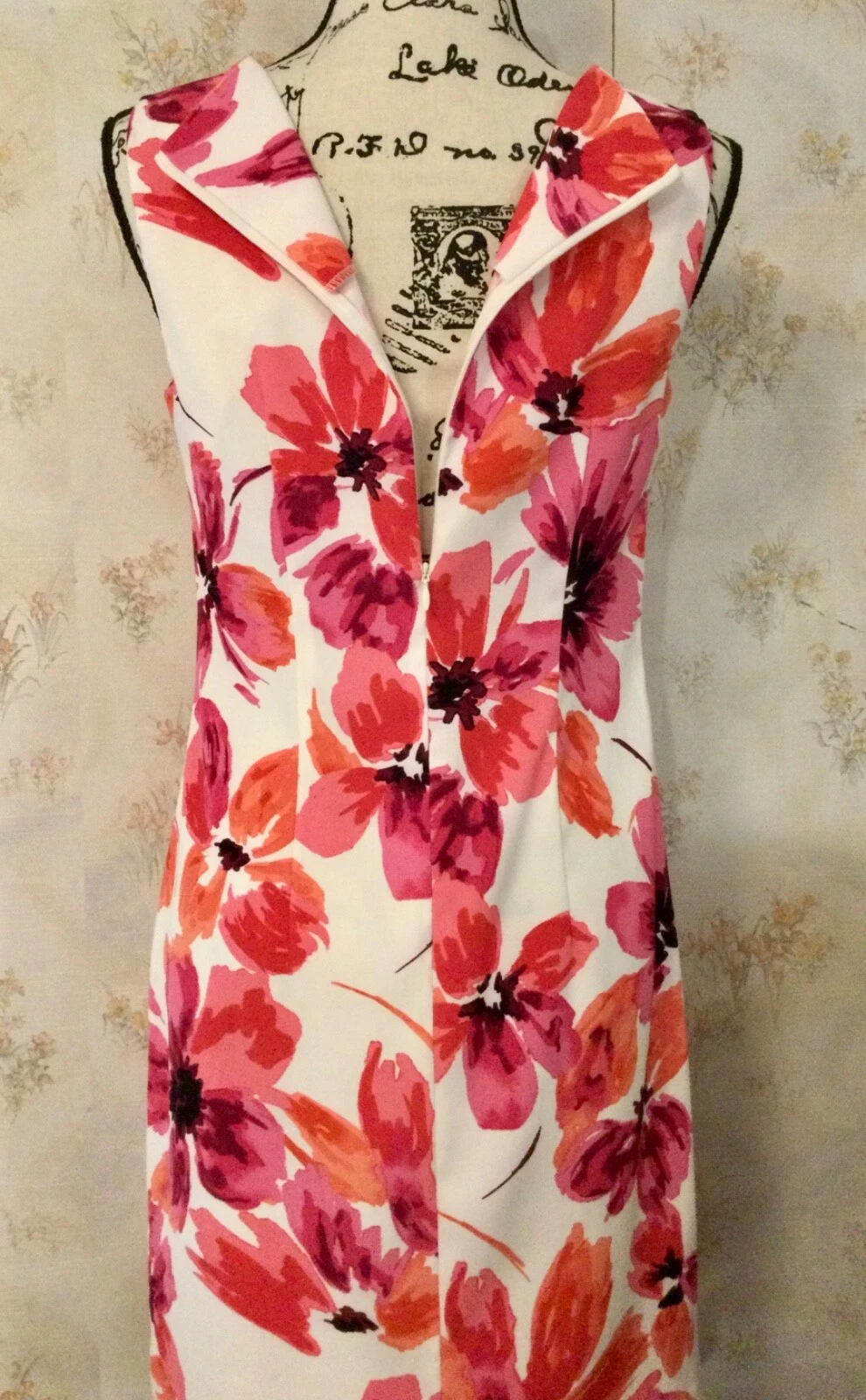 Abito corto ALYX 6 grande rosa e arancione floreale senza maniche A Line anni 60 retrò in maglia