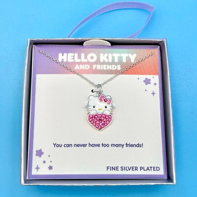 Hello Kitty Silver Plated Heart Pink Crystal Charm Pendant