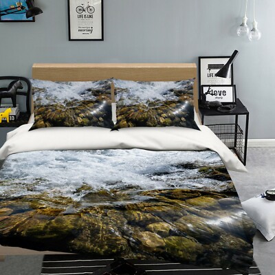 3D River Stone ZHUA198 Bed Pillowcases Quilt Duvet Cover Set Queen King Amy