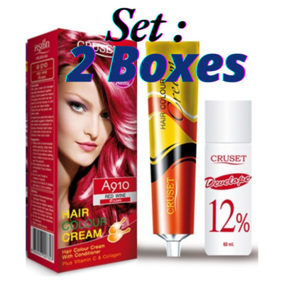 3 Sets of Red Wine Permanent Hair Color Cream Punk Style Hair Dye by Cruset A910