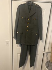 1960's Vintage Army Uniform Dark Green Wool Four Button Two Piece Suit