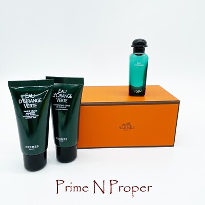 Hermes Eau D'Orange Verte kit 7.5 ml Eau De Cologne, 15ml Shampoo 15ml Face Balm