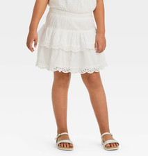 Girls' XL 14 Tiered Woven Pull-On White Cotton Eyelet Skirt Cat  Jack