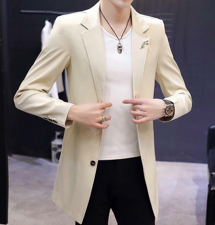 Men’s Casual Work Korean Mid Long Coats Slim Fit Blazers Trench Jackets Outwear