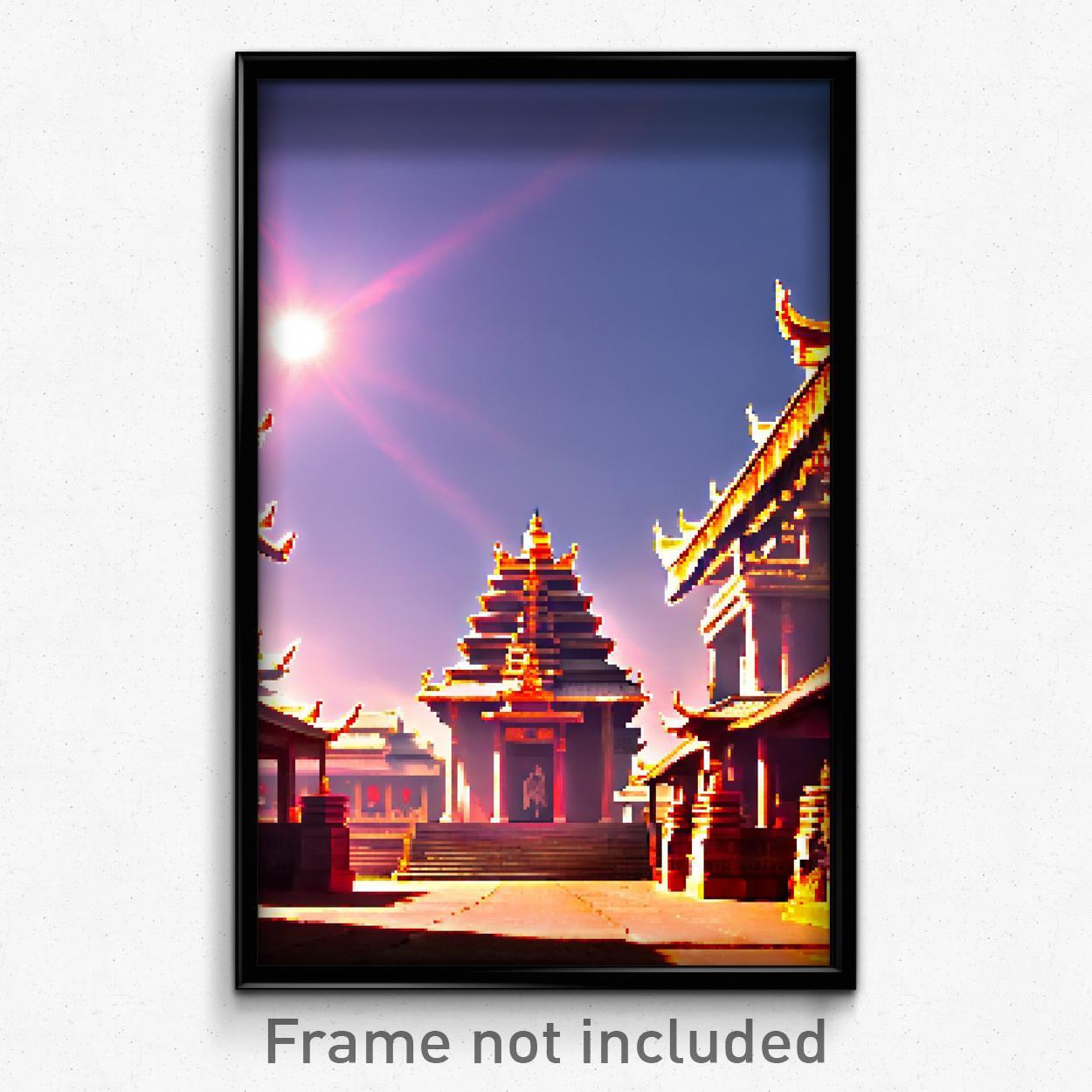 8 Bit Psychedelic Pixel Art Poster - Active Temple Trippy Video Game Print