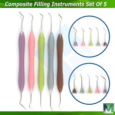 Set Of 5 Dental Composite Filling Instruments Silicon Handle Restorative Tools