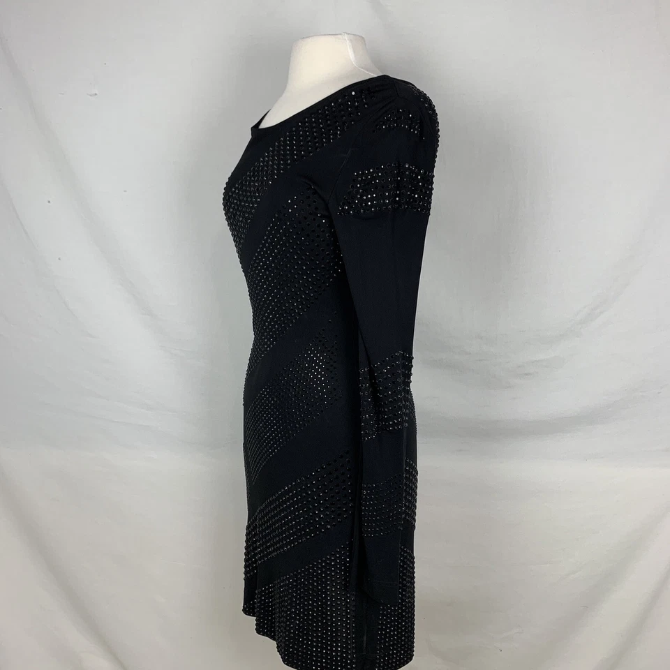 Vestido para mujer Haute Hippie mediano negro con cuentas midi manga larga cóctel rayón Foto 4 de 4