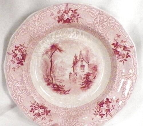 Ciotola per zuppa Roselle rosa transferware J Meir & Son chalet fiore pietra di ferro antica - Foto 1 di 8